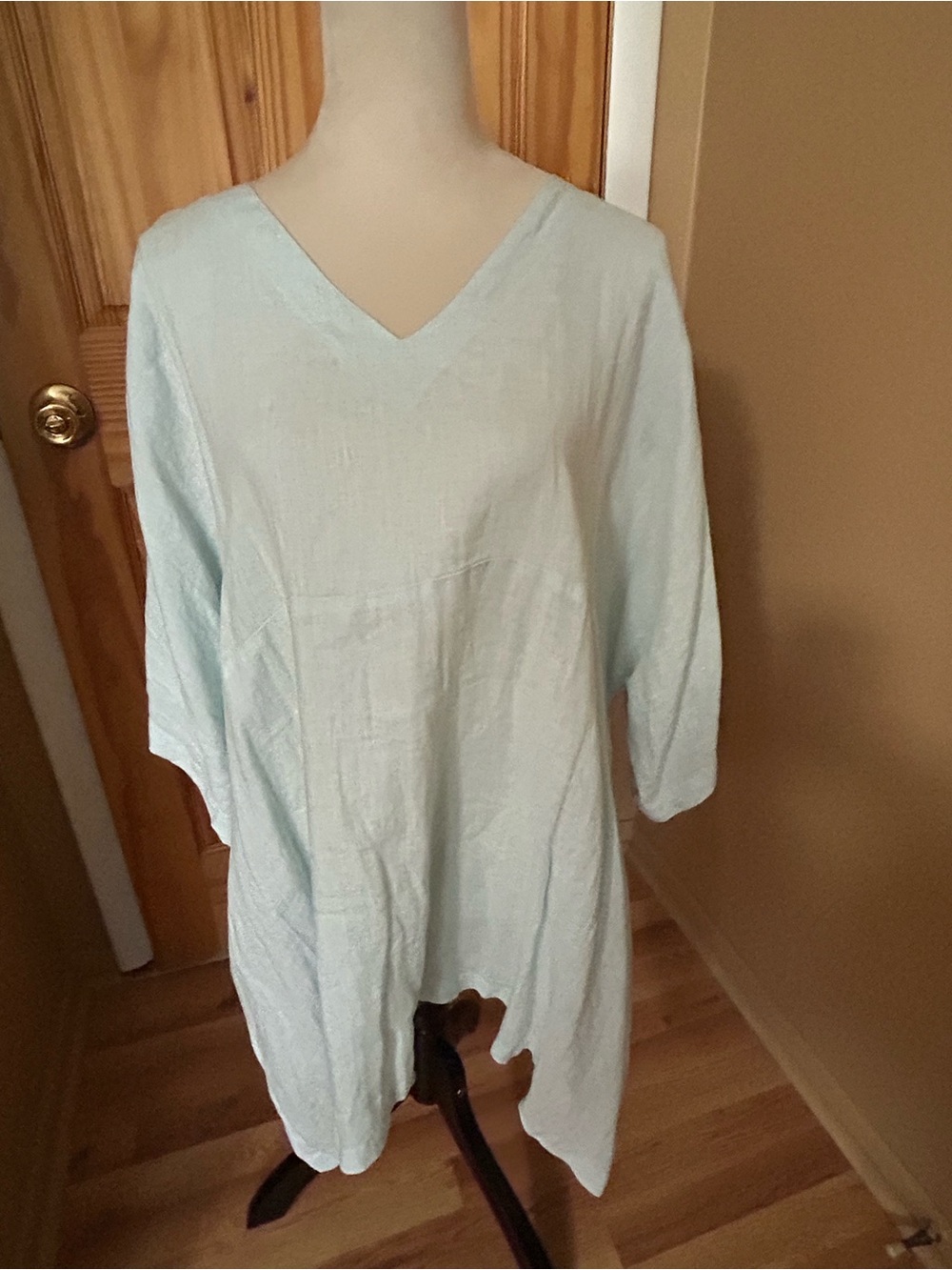 Light Blue V-Neck Women's Tunic Top